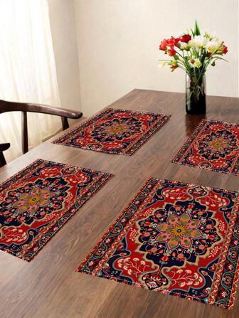 4 st Vintage Bohemian bordstabletter, matta mönster tryckta bordsmattor, matsal kök bondgård heminredning för familjesemester fest bröllop