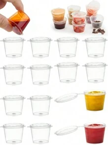 50/100pcs 2 Oz Small Plastic Containers With Lids,Disposable Sauce Dish,Minimalist Transparent Disposable Dipping Sauce Cup,Jello Shot Cups With Lids,Disposable Portion Cup With Hinged Lid,For Kitchen,Sauce, Condiments, Souffle, Salad Dressing, Medicine Or Slime