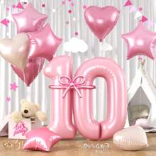 1 Set 40 Inch Pearl Pink & 18 Inch Stars & Hearts Aluminum Foil Number Balloons, Baby Shower, Birthday Party Decoration, Background