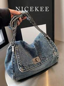 New Fashion Versatile Shoulder Bag, Crossbody Bag, Shopping Tote, Work Bag, College Student Backpack, Casual Handbag, Simple Japanese Style Shoulder Bag, Large Capacity Shoulder Bag - Blue - View 2