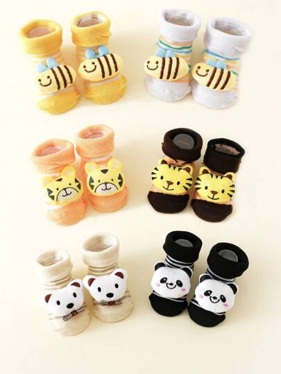 2 双纯棉卡通人物装饰婴儿袜子，可爱短袜适合所有季节