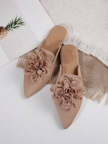 Höst/vinter kakifärgade muleskor med spetsiga tå och prydlig blomdekor, bekväma slip-on-loafers för kvinnor, mångsidiga och eleganta, platta och rygglösa skor för vår och sommar - Kaki - Visa 5