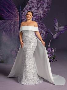 Faeriesty 露肩系带后背缎面拖尾亮片婚纱 - 白色 - 查看 6