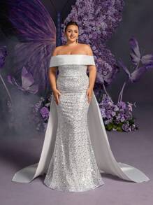 Faeriesty 露肩系带后背缎面拖尾亮片婚纱 - 白色 - 查看 5