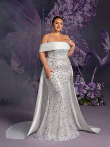 Faeriesty 露肩系带后背缎面拖尾亮片婚纱 - 白色 - 查看 7