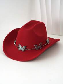 1pc Silvery Metal Butterfly Felt Cowgirl Hat, Fashionable , Suitable For Western-Style Outfits And Occasions Like Western Themed Events, Music Festivals