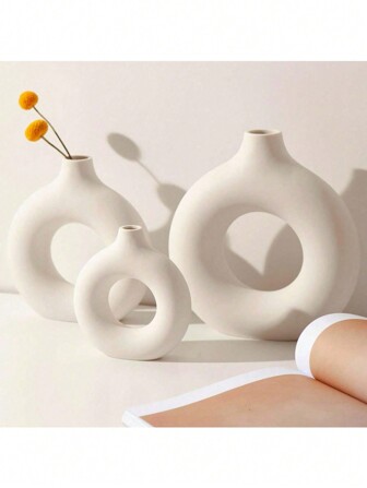 1pc Nordic Style Creative Donut Shaped Plastic Flower Vase, Decoration For Home, Living Room, Dining Table Home Decor Room Decor Glass Vase