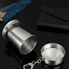 1pc Lightweight Folding Stainless Steel Cup, Portable High-Temperature Resistant Retractable Rinse Cup, Small Water Cup For Outdoor Travel