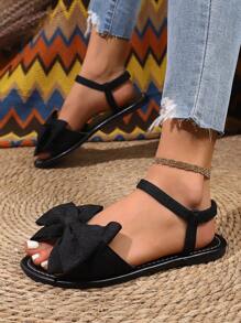 Sandali quadrati alla francese, nuove scarpe piatte con fiocco, stile femminile morbido, scarpe con punta quadrata e design traforato