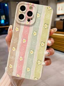 Ốp điện thoại họa tiết hoa sọc, chống rơi vỡ, tương thích với iPhone/Galaxy/Infinix/Redmi/OPPO/VIVO/Realme, phiên bản quốc tế, không phải phiên bản nội địa. - Màu be - Xem 1