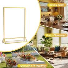 12pcs/6pcs/3pcs Acrylic Transparent Menu Card Holder, Gold Framed Table Number Sign, Double-Sided Gold Photo Display Frames, Suitable For - Wedding, Rehearsal Dinner, Engagement Party, Anniversary, Birthday, Bridal Shower, Coming Of Age Ceremony, Corporate Party Or Any Special Occasion! - 彩色 - 查看 4