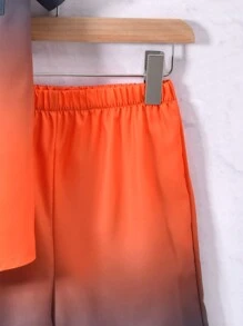 Vihyde 青少年男孩漸層短袖上衣與短褲2件套，適合學校日常通勤、海灘旅行、春夏假期 - 橘色 - 查看 6