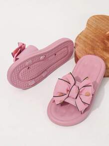 1 双女童蝴蝶结 PU 平底可爱凉鞋，适合夏季