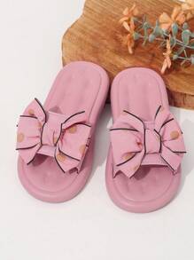 1 双女童蝴蝶结 PU 平底可爱凉鞋，适合夏季