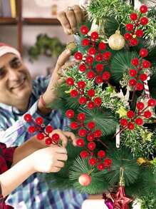 10 件人造红色浆果茎 6.49 英寸圣诞红浆果精选冬青浆果树枝用于圣诞树装饰节日 DIY 工艺品圣诞饰品婚礼家居装饰，圣诞节 - 彩色 - 查看 5