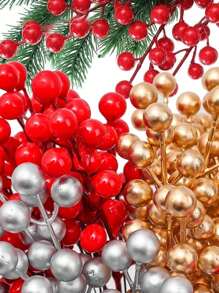 10 件人造红色浆果茎 6.49 英寸圣诞红浆果精选冬青浆果树枝用于圣诞树装饰节日 DIY 工艺品圣诞饰品婚礼家居装饰，圣诞节 - 彩色 - 查看 3