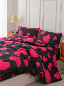3pcs Heart-Beating Bedding Set (1 Duvet Cover + 2 Pillowcases, Without Comforter & Pillows), Soft, Lightweight, Comfortable, Suitable For All Seasons, Machine Washable, Bedroom Decor, Holiday Gift