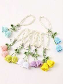1 pièce Porte-clés mode bohème, pendentif fait à la main en fleur tressée pour sac à dos/cartable/sac à main, porte-clés fait main en fleur tricotée, bracelet décoré de perles / porte-clés / porte-clés, crochet fleur bibelot cadeaux pour femmes, bracelet en fleur au crochet porte-clés tressage sac à main sac à dos accessoire de clé de voiture tour de cou téléphone femme cadeau