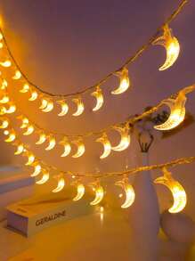 1 暖光 10/20/40 LED 月亮装饰灯串，满天月亮装饰灯串 19.68 英尺，40LED 带闪烁功能，适用于节日装饰、日常氛围、节日装饰灯串（不含电池） - 暖光 - 查看 1