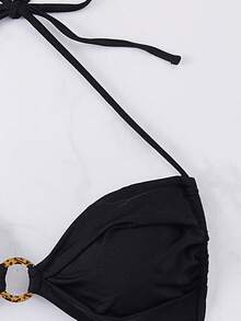 New 2pcs Women Bikini Set, Fashionable Shell Backless Solid Color Swimwear - Baby Blue - View 3