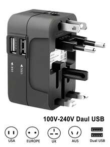 1pc Universal Travel Adapter With Dual USB Ports, 110V-240V Input, US/EU/UK/AU Plugs, Surge Protection, All-In-One Wall Charger Compatible With IPhone, Samsung, Tablets For Over 150 Countries