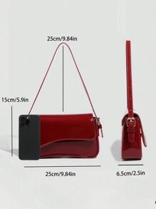 1pc Women's Minimalist Solid Color Shoulder Bag, Flap Closure Baguette Handbag, PU Leather Texture Square Bag, Fashion Multifunctional Elegant & Sexy, Suitable For Handheld, Shoulder, Work, Business, Commuting, Outdoor, Travel. Bag Size: 27*15*6cm - 紅色 - 查看 2