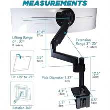 Heavy Duty Monitor Arm Ultra Wide Compatible Up To 57" 44 Lbs Pneumatic Height Adjustable Modular Extension Arms VESA 100x100 Black MA20P-S - Black-Singlemonitorarm - View 5