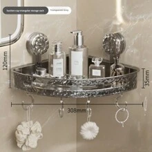 1pc Bathroom Corner Shelf With Hook Wall Mounted Corner Storage Rack Towel Bar No Drill Space Shower Storage Rack Bathroom Organizer Home Bathroom Decor Summer - Multicolor - View 10