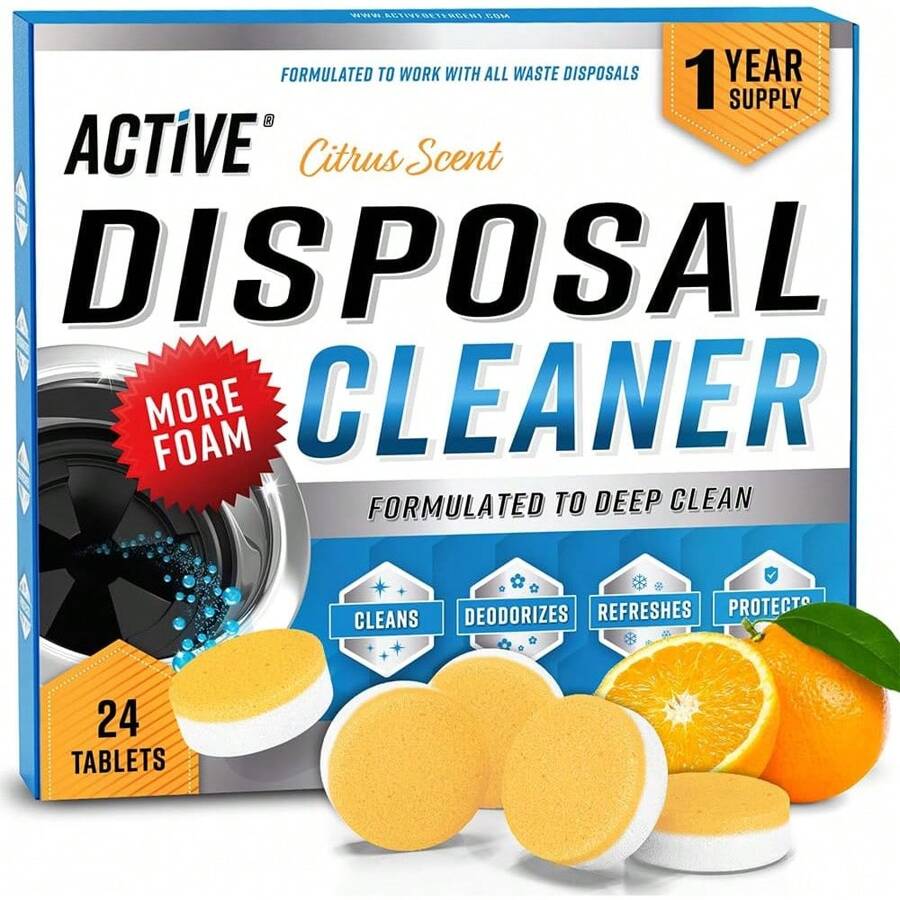 Garbage Disposal Cleaner Deodorizer Tablets - 24 Pack, New Powerful XL Foaming Tablet - Fresh Citrus Foam Sink Garburator Disposer Freshener, Natural Kitchen Drain Cleaning Care - 1 Year Supply - màu đen - Xem 1