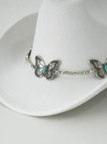 1pc Silvery Metal Butterfly Felt Cowgirl Hat, Fashionable , Suitable For Western-Style Outfits And Occasions Like Western Themed Events, Music Festivals