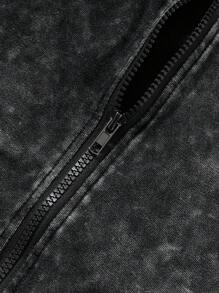 Shwiy 男士做旧水洗宽松无袖连帽朋克摇滚乐队背心，适合音乐节和演唱会，黑色连帽背心