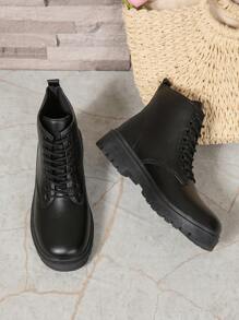 Modische Plateau Kampfstiefel für Damen, im britischen Stil, vielseitig einsetzbare neue Mode Ankle Boots für Frühling/Sommer, Plateau Stiefeletten, ‚Ins Style' - Schwarz - Übersicht 6
