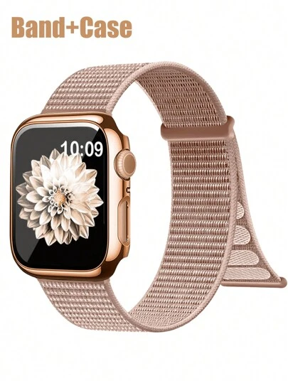 Compatible With Apple Watch Band Case Men'S And Women'S Fashion Sports Soft Breathable Magic Self-Adhesive Nylon Strap + Frosted Texture Anti-Drop And Scratch Pc And Tempered Glass Protective Film Integrated Watch Case Compatible With Apple Watch 40/41/42/44/45/46/49mm Replacement Band Case Compatible With Apple Watch Series Ultra/11/10/9/8/7/6/5/4/Se Band Case Washable Band Touch Sensitive Case