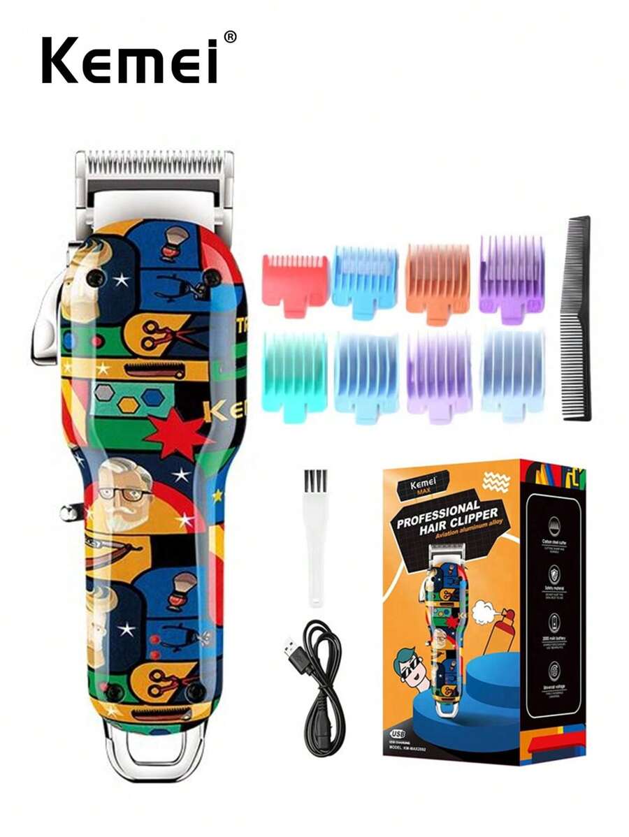 Kemei KM-MAX2092 Cordless Hair Clipper, Electric Hair Trimmer, Professional Haircut Machine For Men, Random Graffiti Pattern Hair Clipper, Rechargeable Hair Cutting Machine - Random Graffiti Patterns - View 1