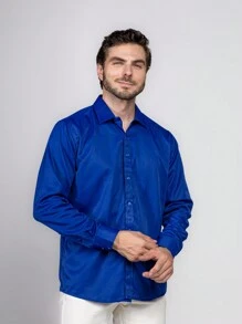 Men's Plain Wrinkle-Free Dress Shirt - Xanh đậm - Xem 5