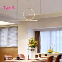 1 pieza Lámpara colgante LED moderna, Luminaria colgante de metal lineal con pantalla de acrílico blanco, Lámpara colgante de barra larga, Luz colgante de isla de techo para comedor (Dorado)