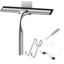 Stainless Steel Shower Squeegee Set, With Shower Door Hooks And Adhesive Hooks, Anti-Slip Bathroom Squeegee For Windows, Car Windshields And Mirrors. - Multicolor - View 1
