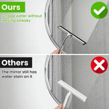 Stainless Steel Shower Squeegee Set, With Shower Door Hooks And Adhesive Hooks, Anti-Slip Bathroom Squeegee For Windows, Car Windshields And Mirrors. - Multicolor - View 5