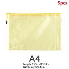 5pcs Zipper A4 Clear Grid PVC Plastic Document Bag, Student Test Paper File Folder, Office Supplies