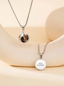 Customizable Photo Print Necklace, Geometric Circle Shape Can Be Engraved With Photos, Pendant Necklace For Mother's Day, Couples