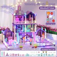 Juego de muñecas de bricolaje con casa de muñecas, incluye muñeca y muebles, regalo de casa de muñecas de princesa, con característica que brilla en la oscuridad (requiere suficiente absorción de luz), (tira de iluminación gratis, muñeca gratis) - Morado - Ver 7