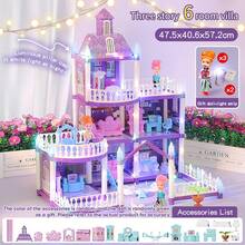Juego de muñecas de bricolaje con casa de muñecas, incluye muñeca y muebles, regalo de casa de muñecas de princesa, con característica que brilla en la oscuridad (requiere suficiente absorción de luz), (tira de iluminación gratis, muñeca gratis) - Morado - Ver 6