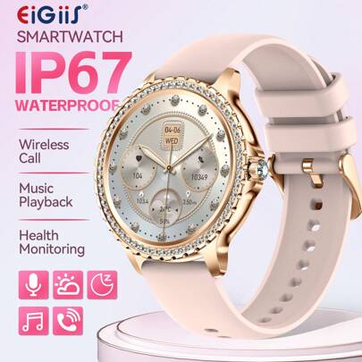 EIGIIS Orologio smart di moda per donna (per ricevere/effettuare chiamate) con schermo touch HD da 1,32", orologio smart con funzioni di chiamata, fitness tracker, riproduzione musica, notifiche messaggi, compatibile con iOS e Android, regalo ideale per le donne