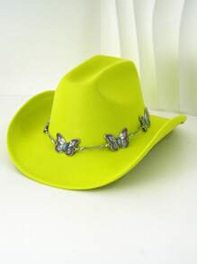 1pc Silvery Metal Butterfly Felt Cowgirl Hat, Fashionable , Suitable For Western-Style Outfits And Occasions Like Western Themed Events, Music Festivals