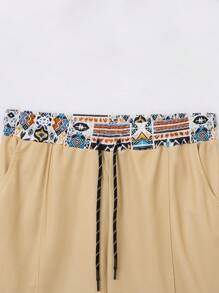 2 件套男士夏威夷服装，夏季时尚印花男士运动休闲拉链领 Polo 衫 + 短裤套装 - 卡其色 - 查看 7