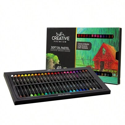 Set Profesional de Gises Pasteles de Aceite Suaves para Artistas Creative Premium 48 pzas Colores Vibrantes Alta Calidad Ideal para Dibujos y Pinturas en Papel Lienzo y Más, Tizas De Colores Pigmento Polvo De Color Juego De Pintura Profesional Tizas Para Principiantes Pincel De Pintura Suministros De Pizarra Herramientas De Arte IND-0394