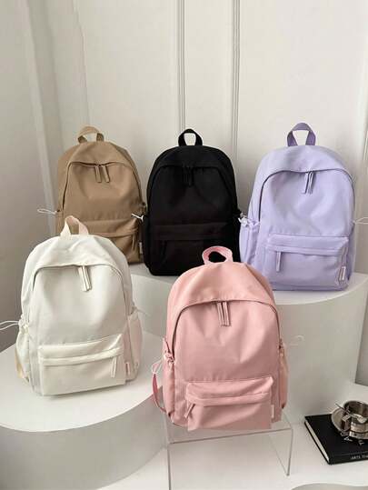 1个尼龙拉链背包，适合青少年，韩版ulzzang风格，简约时尚，百搭校园ins背包