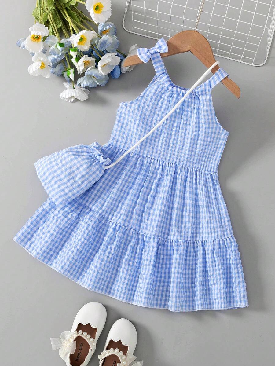 BASUSARRI Girls Ditsy Floral Patchwork Sleeveless Princess Dress With Matching Mini Bag, Cute & Simple Vacation Style