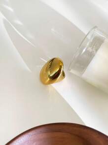 Monlansher 1枚女士不锈钢戒指，夸张金属设计，表面光滑，不褪色，时尚简约个性日常佩戴戒指 - 橢圓光面戒指 - 查看 6