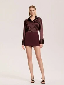 Women's Solid Color Casual High Waisted Skort Summer - Dark Red - View 6